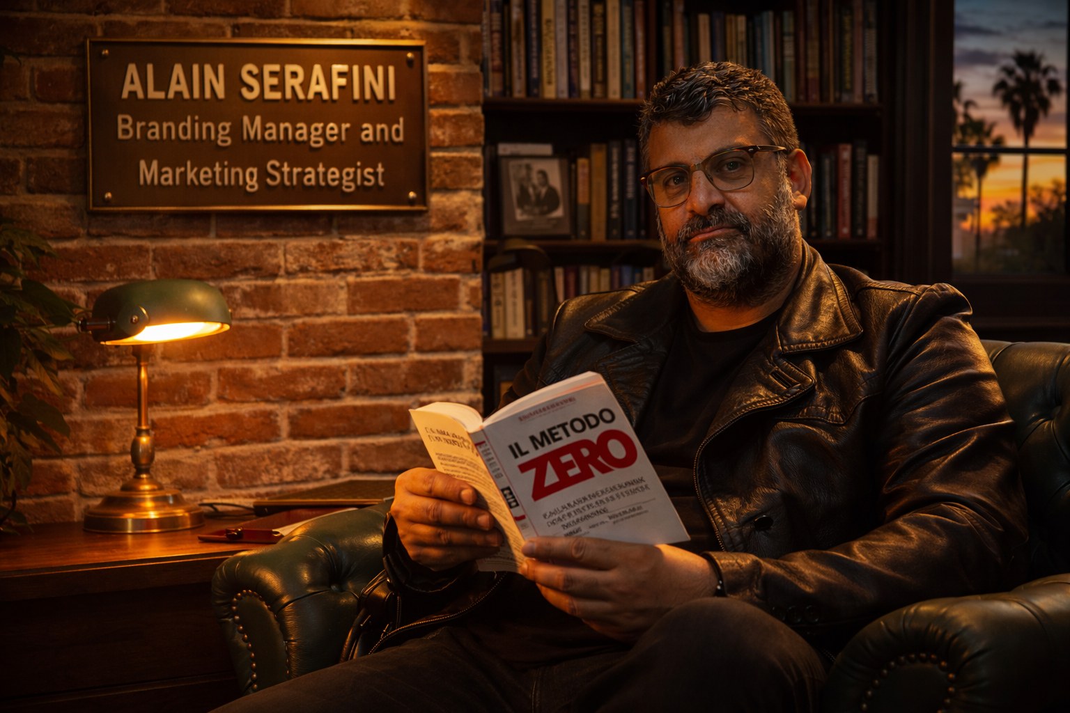 Alain Serafini con il libro Metodo ZERO nel suo studio